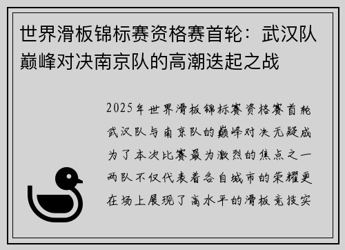 世界滑板锦标赛资格赛首轮：武汉队巅峰对决南京队的高潮迭起之战